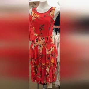 Dressbarn Coral Floral Dress Size 16